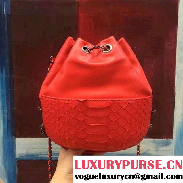 Chanel Gabrielle Purse Bag In Python & Calfskin A98787 Red 2017 (2A143-7061209 )