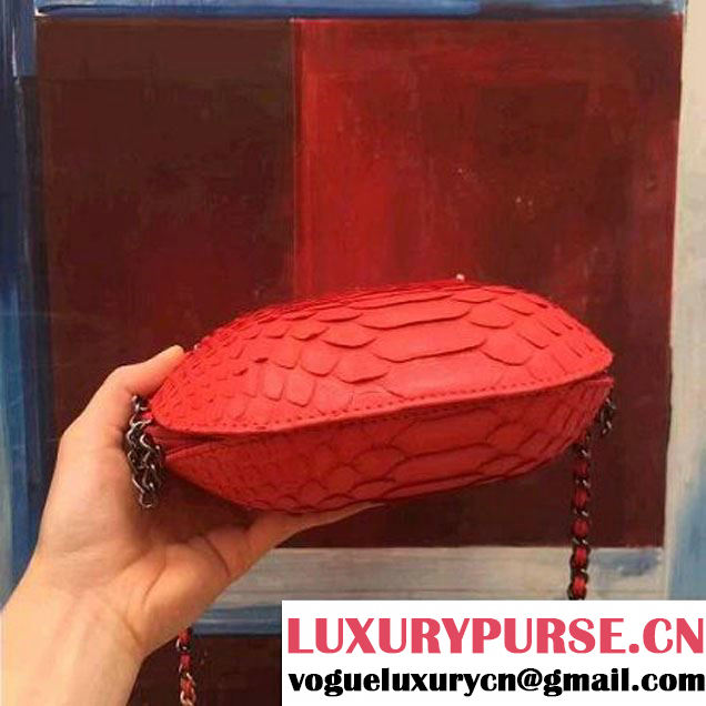 Chanel Gabrielle Purse Bag In Python & Calfskin A98787 Red 2017 (2A143-7061209 )