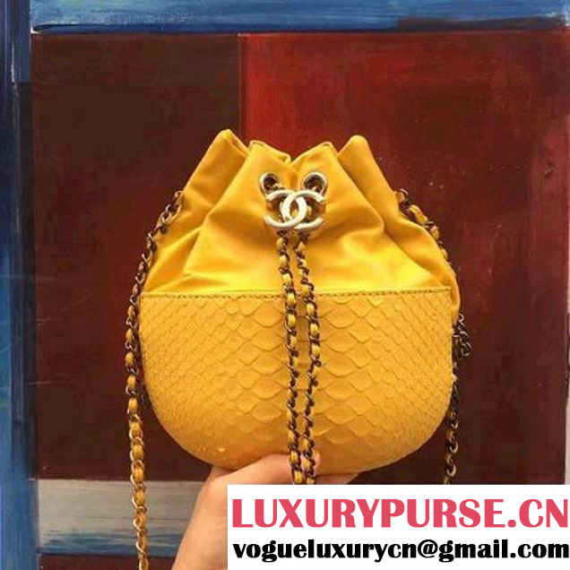 Chanel Gabrielle Purse Bag In Python & Calfskin A98787 Yellow 2017 (2A143-7061210 )