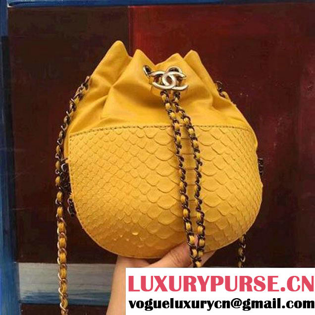 Chanel Gabrielle Purse Bag In Python & Calfskin A98787 Yellow 2017 (2A143-7061210 )