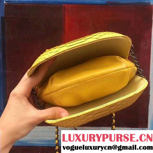 Chanel Gabrielle Purse Bag In Python & Calfskin A98787 Yellow 2017 (2A143-7061210 )