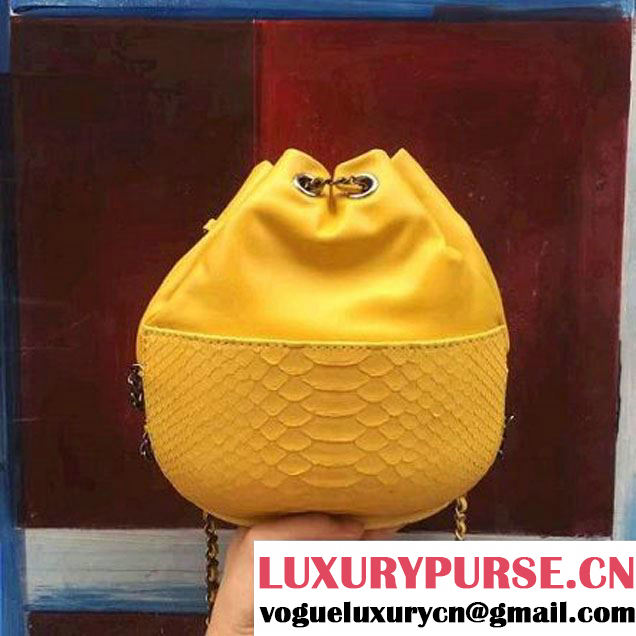 Chanel Gabrielle Purse Bag In Python & Calfskin A98787 Yellow 2017 (2A143-7061210 )