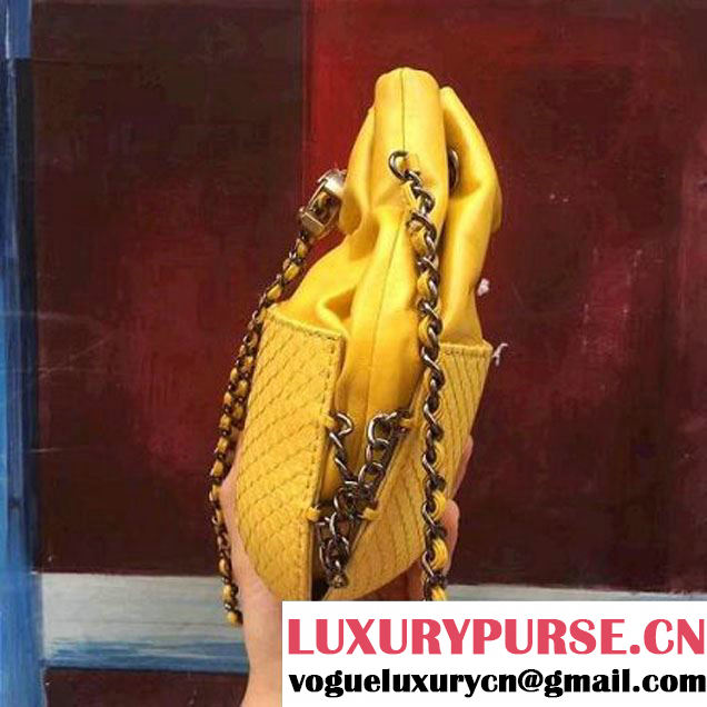 Chanel Gabrielle Purse Bag In Python & Calfskin A98787 Yellow 2017 (2A143-7061210 )