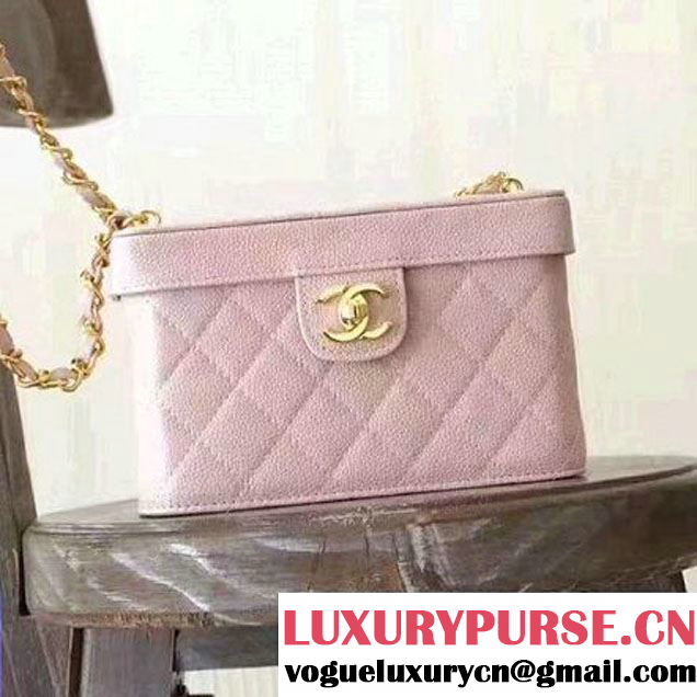 Chanel Grained Calfskin Medium Cosmetic Flap Box Bag Pink 2017 (KN-7061610 )