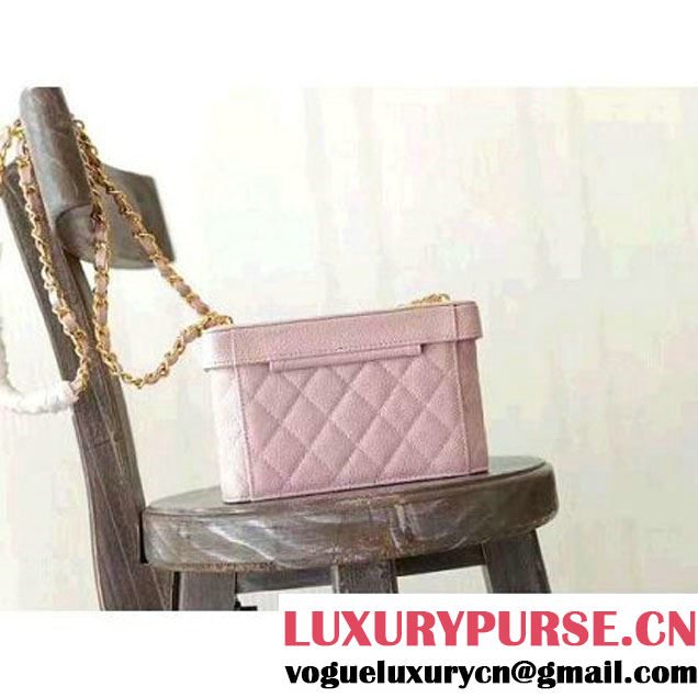 Chanel Grained Calfskin Medium Cosmetic Flap Box Bag Pink 2017 (KN-7061610 )
