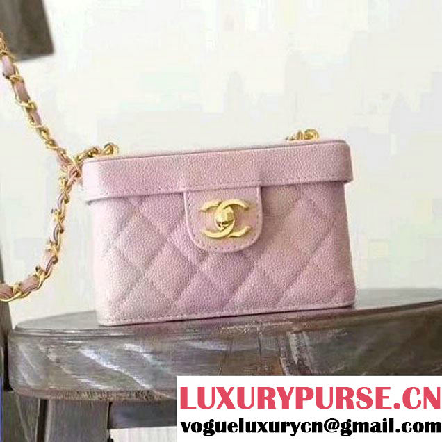 Chanel Grained Calfskin Small Cosmetic Flap Box Bag Pink 2017 (KN-7061611 )