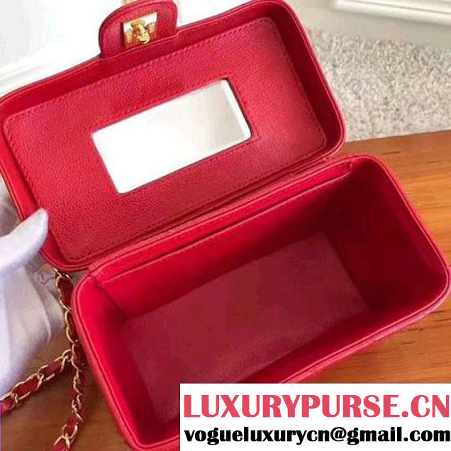 Chanel Grained Calfskin Medium Cosmetic Flap Box Bag Red 2017 (KN-7061612 )