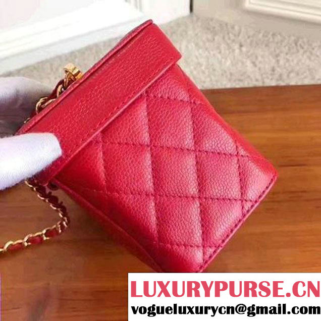 Chanel Grained Calfskin Medium Cosmetic Flap Box Bag Red 2017 (KN-7061612 )