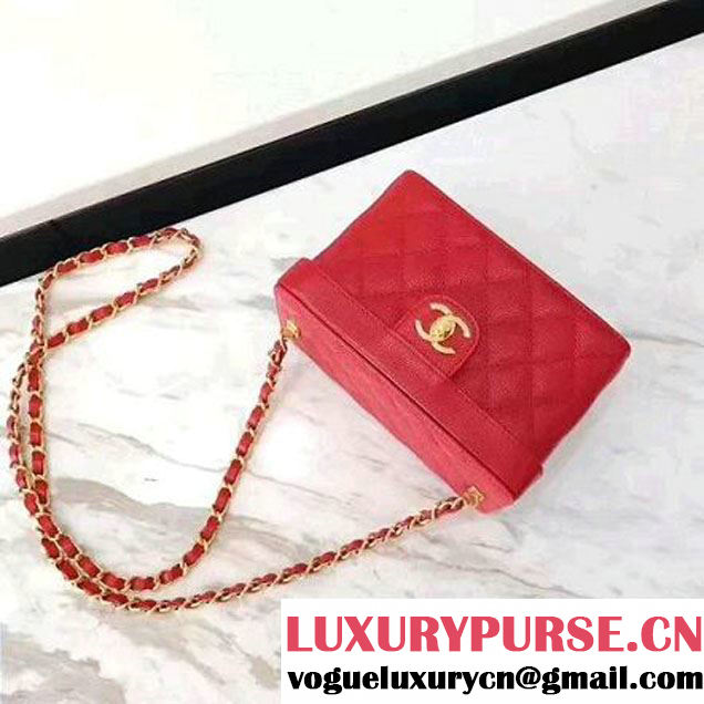 Chanel Grained Calfskin Medium Cosmetic Flap Box Bag Red 2017 (KN-7061612 )