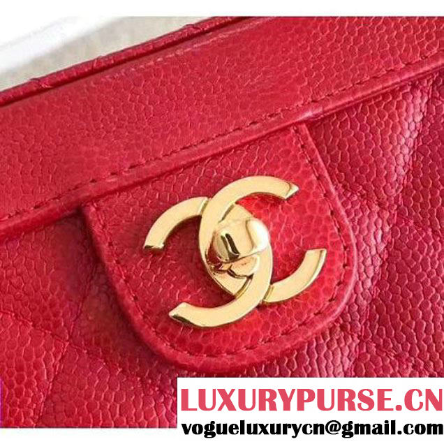 Chanel Grained Calfskin Medium Cosmetic Flap Box Bag Red 2017 (KN-7061612 )