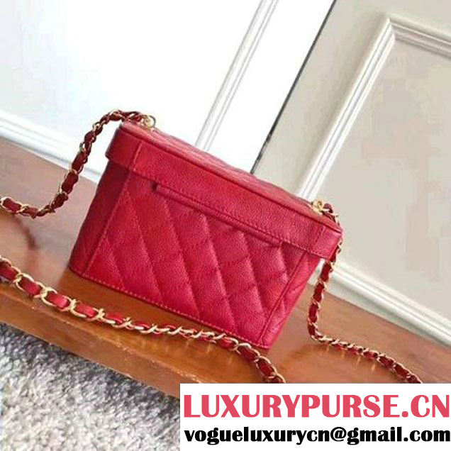 Chanel Grained Calfskin Medium Cosmetic Flap Box Bag Red 2017 (KN-7061612 )