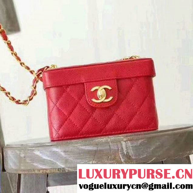 Chanel Grained Calfskin Small Cosmetic Flap Box Bag Red 2017 (KN-7061613 )