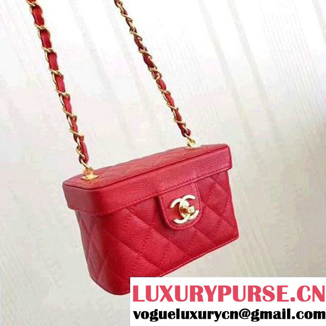 Chanel Grained Calfskin Small Cosmetic Flap Box Bag Red 2017 (KN-7061613 )