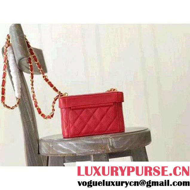 Chanel Grained Calfskin Small Cosmetic Flap Box Bag Red 2017 (KN-7061613 )