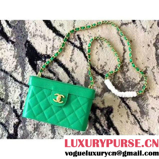 Chanel Grained Calfskin Medium Cosmetic Flap Box Bag Green 2017 (KN-7061614 )
