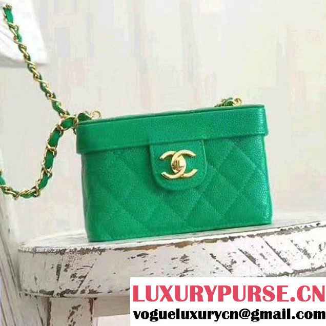 Chanel Grained Calfskin Small Cosmetic Flap Box Bag Green 2017 (KN-7061615 )