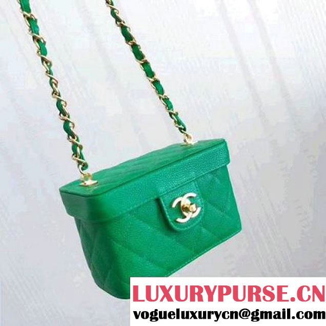 Chanel Grained Calfskin Small Cosmetic Flap Box Bag Green 2017 (KN-7061615 )