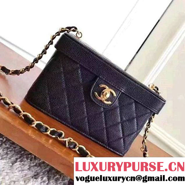 Chanel Grained Calfskin Medium Cosmetic Flap Box Bag Black 2017 (KN-7061616 )