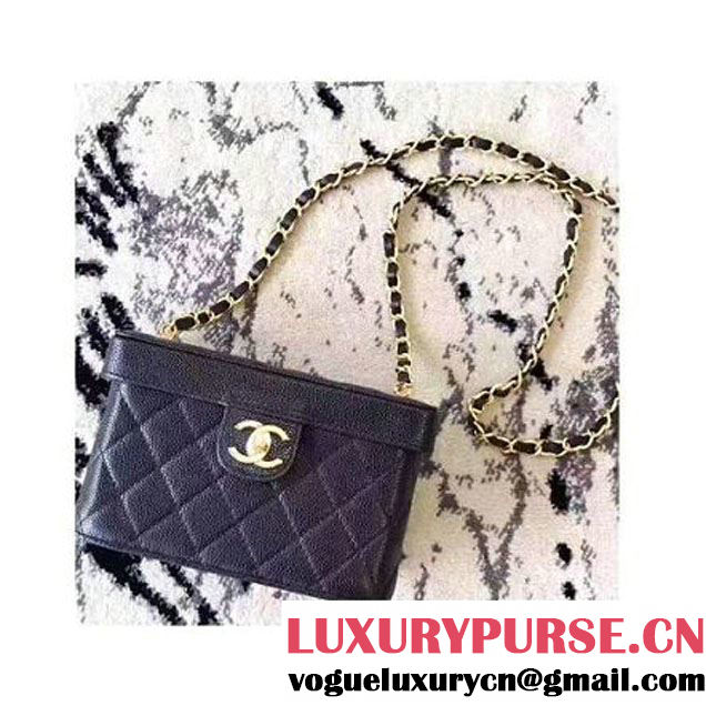 Chanel Grained Calfskin Medium Cosmetic Flap Box Bag Black 2017 (KN-7061616 )
