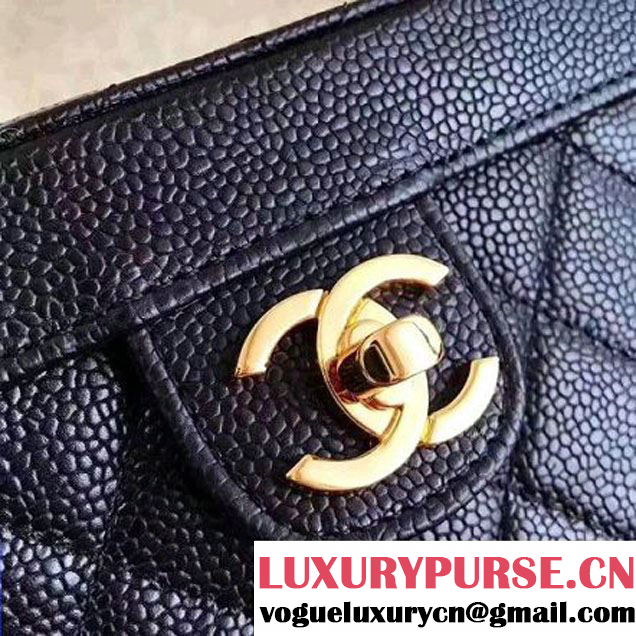 Chanel Grained Calfskin Medium Cosmetic Flap Box Bag Black 2017 (KN-7061616 )
