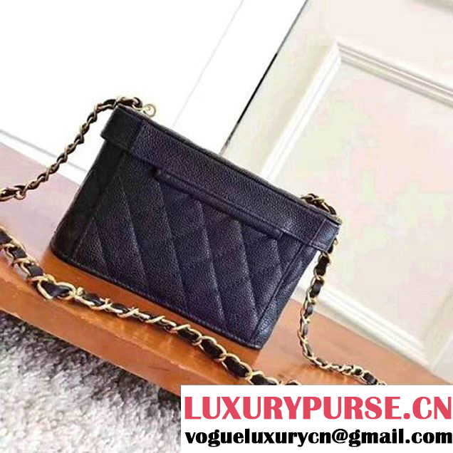 Chanel Grained Calfskin Medium Cosmetic Flap Box Bag Black 2017 (KN-7061616 )