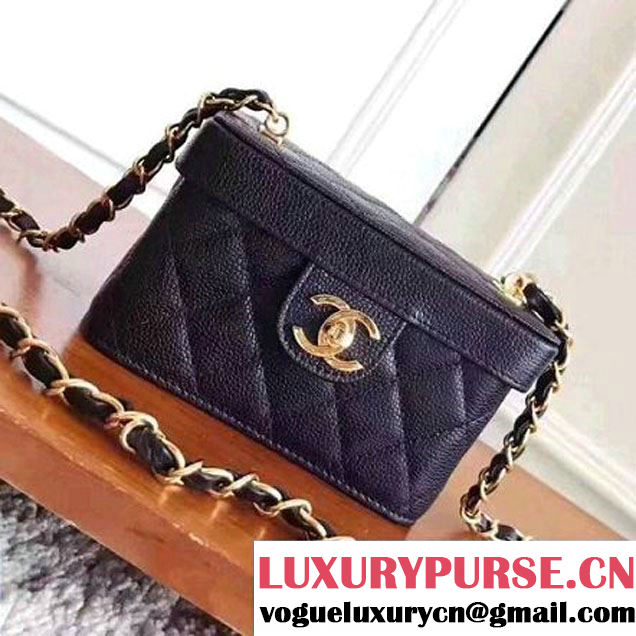 Chanel Grained Calfskin Small Cosmetic Flap Box Bag Black 2017 (KN-7061617 )