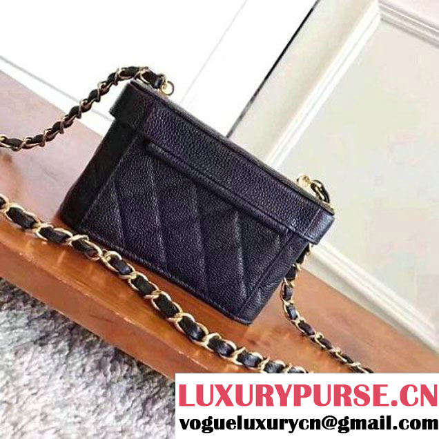 Chanel Grained Calfskin Small Cosmetic Flap Box Bag Black 2017 (KN-7061617 )