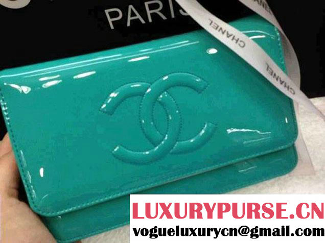 Chanel Turquoise Patent Leather Timeless CC WOC Bag