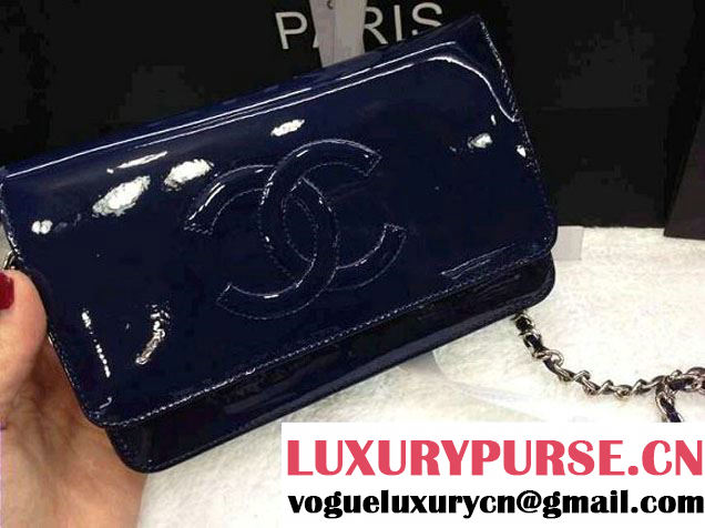 Chanel Dark Blue Patent Leather Timeless CC WOC Bag