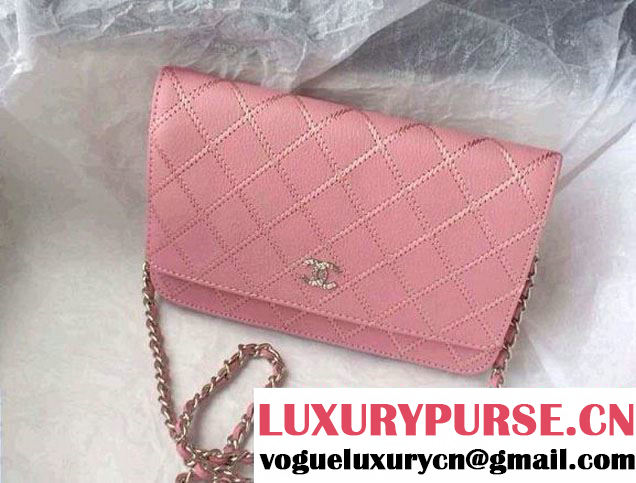 Chanel Large Stitch Wallet On Chain (WOC) Pink Bag 2014