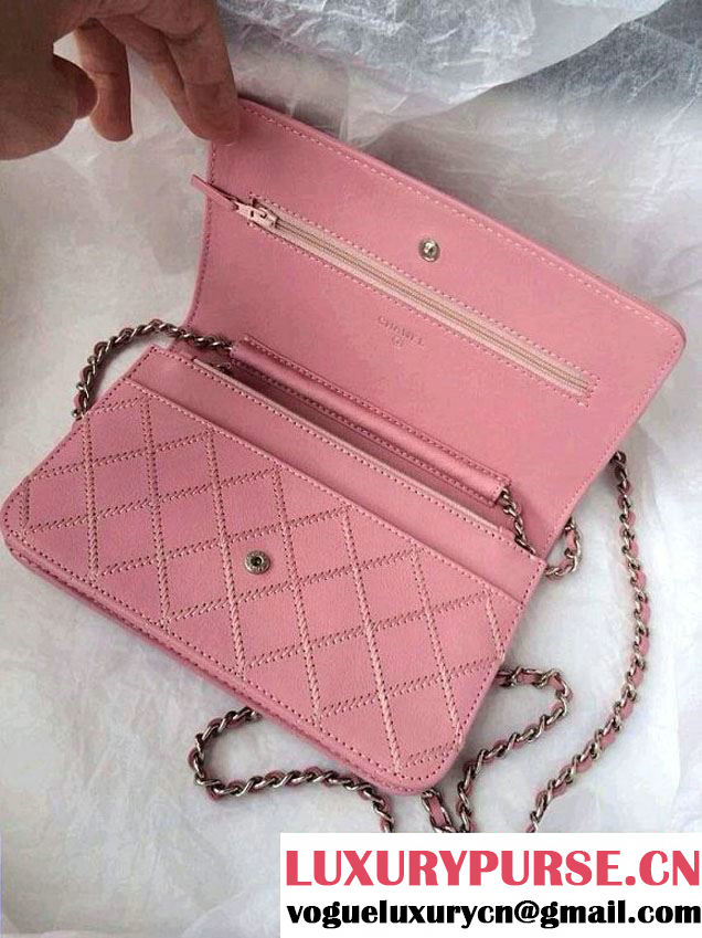 Chanel Large Stitch Wallet On Chain (WOC) Pink Bag 2014