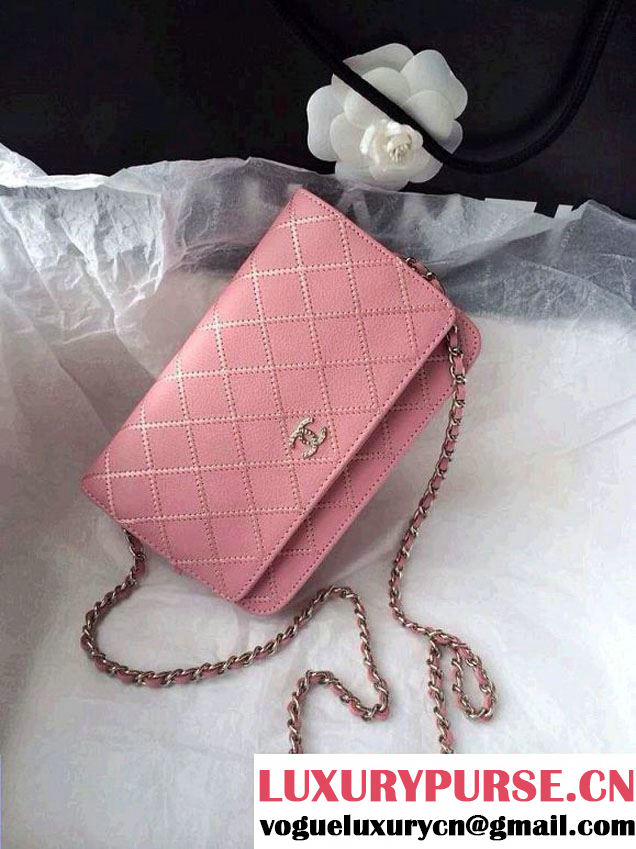 Chanel Large Stitch Wallet On Chain (WOC) Pink Bag 2014