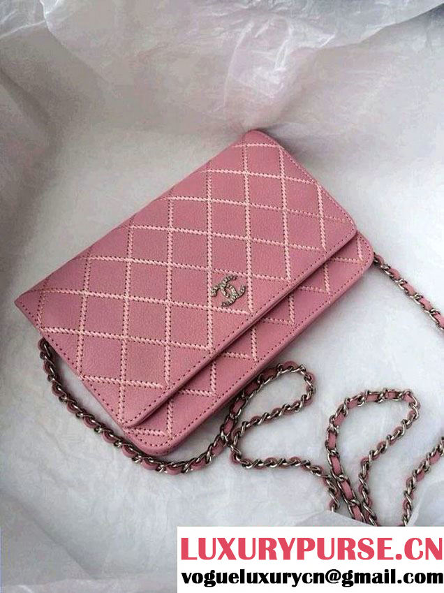 Chanel Large Stitch Wallet On Chain (WOC) Pink Bag 2014