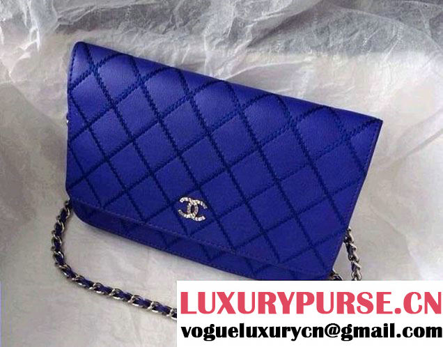 Chanel Large Stitch Wallet On Chain (WOC) Blue Bag 2014