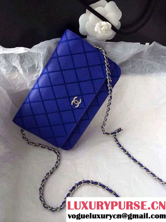 Chanel Large Stitch Wallet On Chain (WOC) Blue Bag 2014
