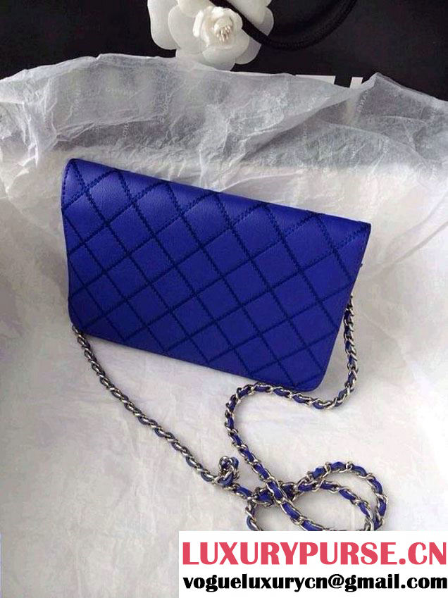 Chanel Large Stitch Wallet On Chain (WOC) Blue Bag 2014