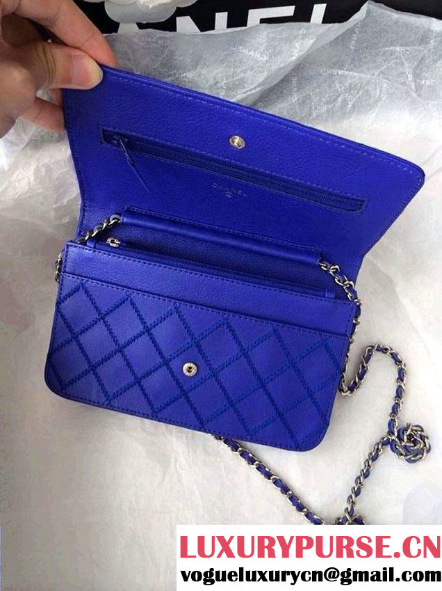 Chanel Large Stitch Wallet On Chain (WOC) Blue Bag 2014
