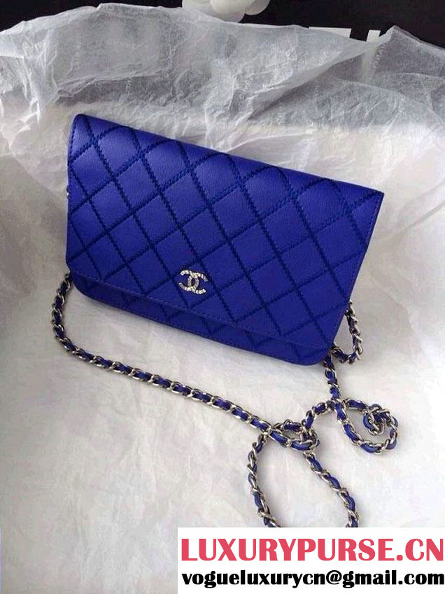 Chanel Large Stitch Wallet On Chain (WOC) Blue Bag 2014