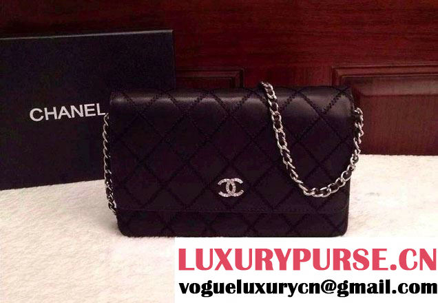 Chanel Large Stitch Wallet On Chain (WOC) Bag in Black 2014