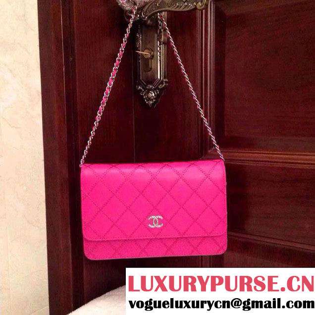 Chanel Large Stitch Wallet On Chain (WOC) Bag in Fushia 2014