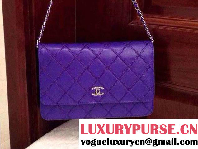 Chanel Large Stitch Wallet On Chain (WOC) Bag in Blue 2014