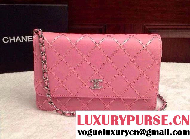 Chanel Large Stitch Wallet On Chain (WOC) Bag in Pink 2014