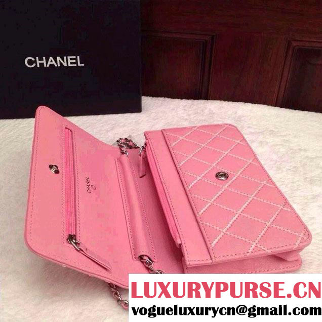 Chanel Large Stitch Wallet On Chain (WOC) Bag in Pink 2014