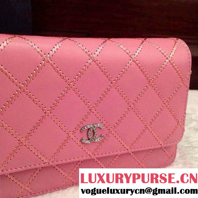 Chanel Large Stitch Wallet On Chain (WOC) Bag in Pink 2014