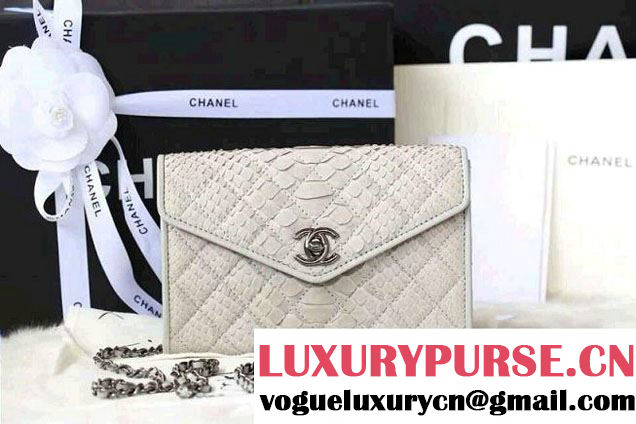 Chanel Envelope Snakeskin Falp WOC Bag in White 2014