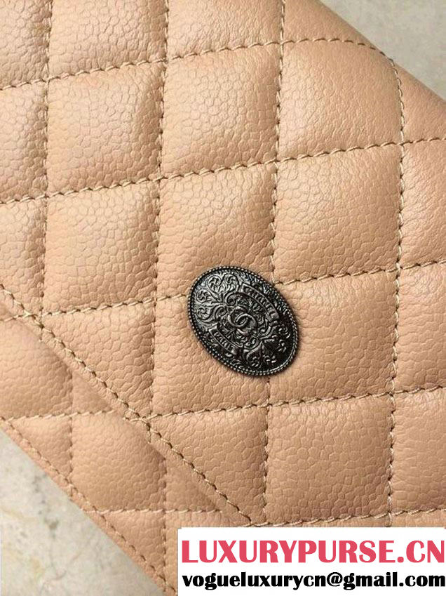 Chanel Embellished Metal Plate Wallet On Chain(WOC) Bag in Beige Pre Fall 2014
