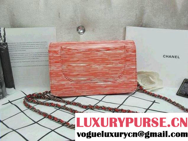 Chanel Striped Patent Calfskin Wallet On Chain(WOC) Bag in Pink 2014