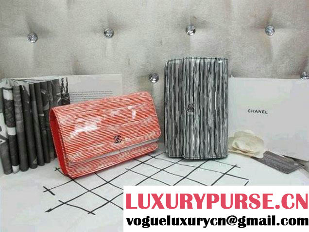 Chanel Striped Patent Calfskin Wallet On Chain(WOC) Bag in Pink 2014