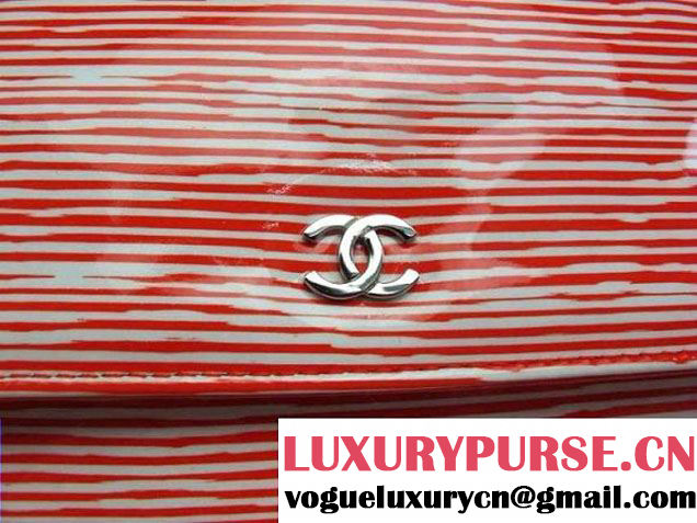 Chanel Striped Patent Calfskin Wallet On Chain(WOC) Bag in Pink 2014