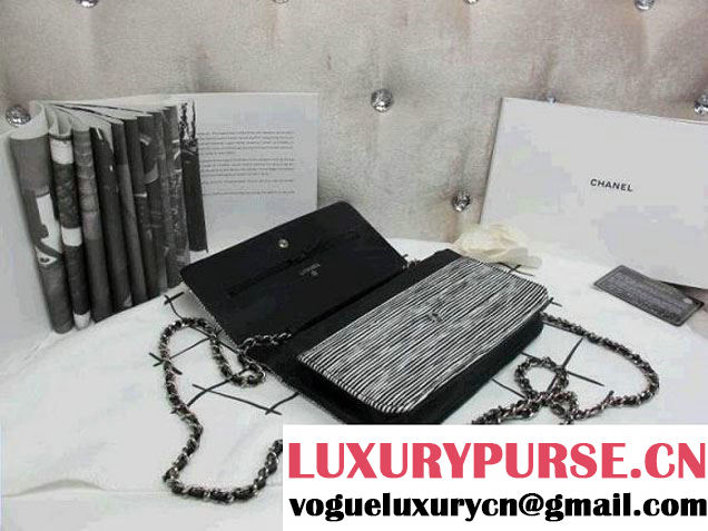 Chanel Striped Patent Calfskin Wallet On Chain(WOC) Bag in Grey 2014